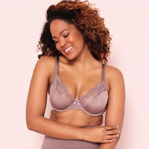 Euro"MILADYS" Mauve Lace Stretchy Cups Coverage Bras Non-padded Elegant European